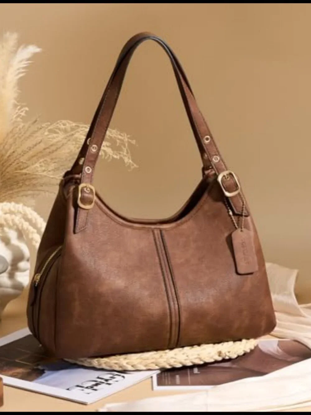 Soft PU Leather Hobo Shoulder Bag Slouchy Vintage Purse Adjustable Straps